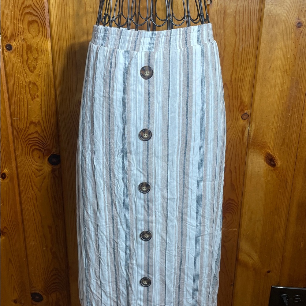 AB Studio Blue and White Striped Maxi Skirt NWT button design cute causal skirt - Picture 2 of 7